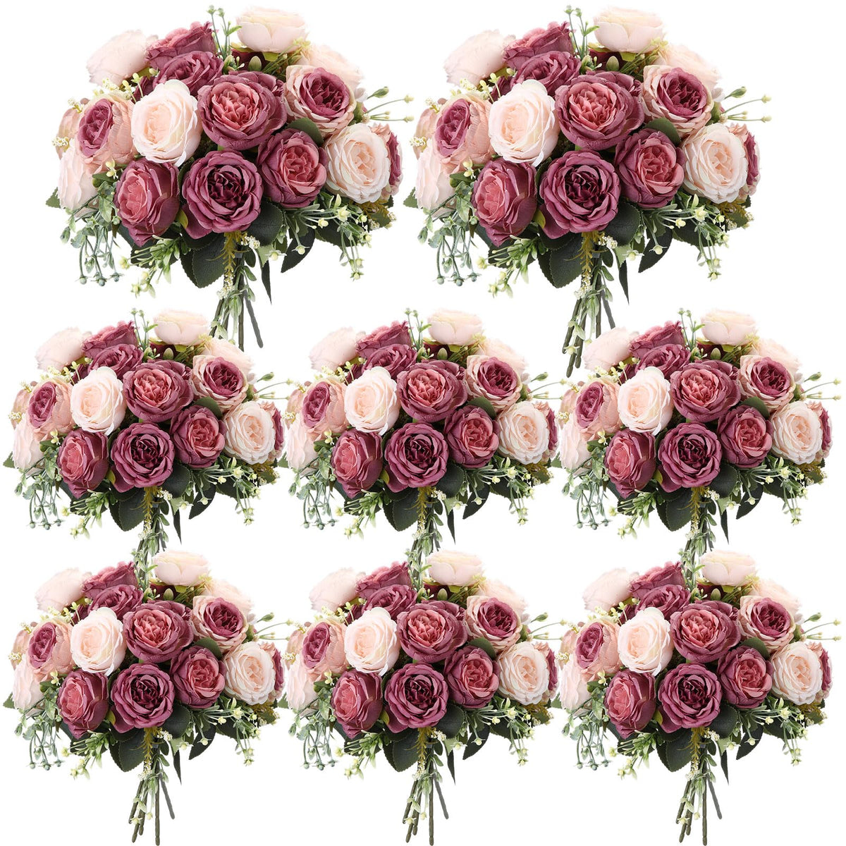 Geosar 8 Bundles Artificial Peonies Flowers,Pink, Champagne