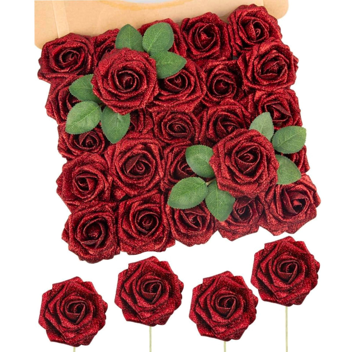 N&T NIETING Artificial Flowers 25Pcs Real Touch Fake Roses Foam Flowers with Stems for DIY Wedding Bridesmaid Bridal Bouquets Centerpieces Home Arrangement Party Tables Decoration,Series Purple