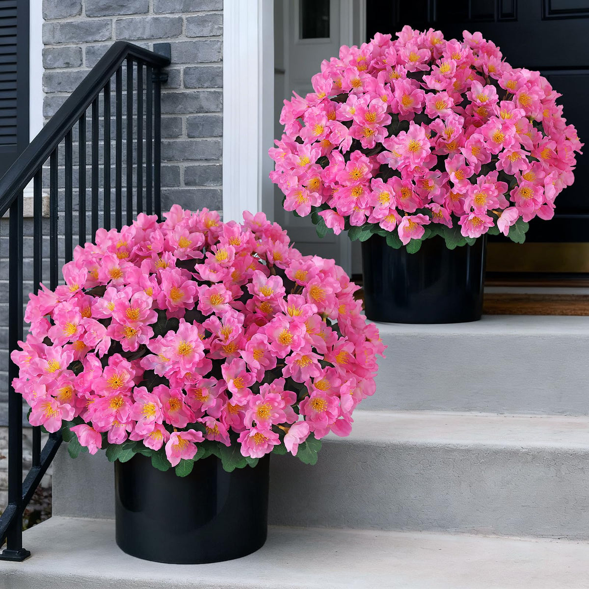 2Pcs Artificial Fall Camellia Topiary Ball Trees for Front Porch(Orange)