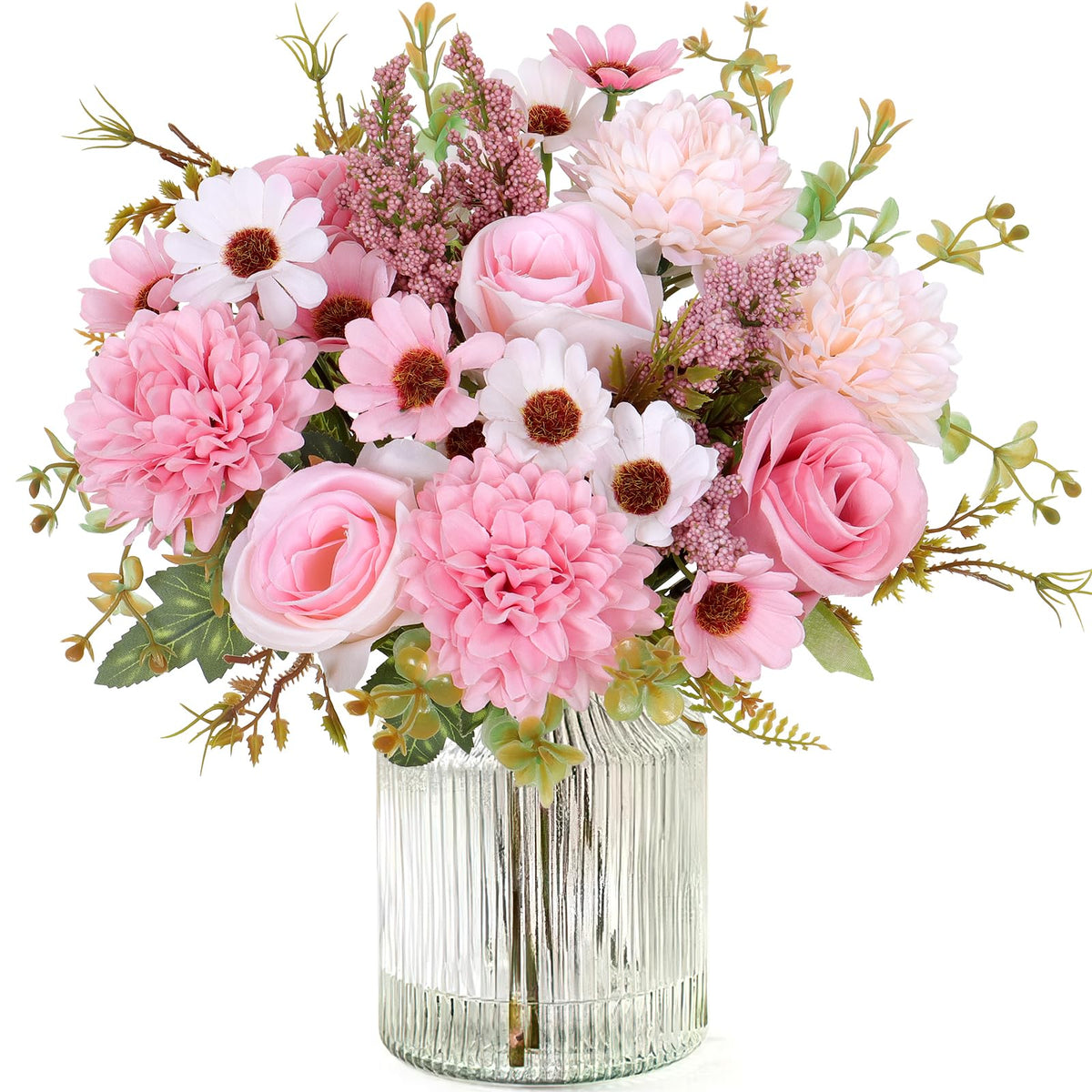 Dremisland Artificial Flowers Pink Silk Flower Bouquet 2 Packs Silk Roses