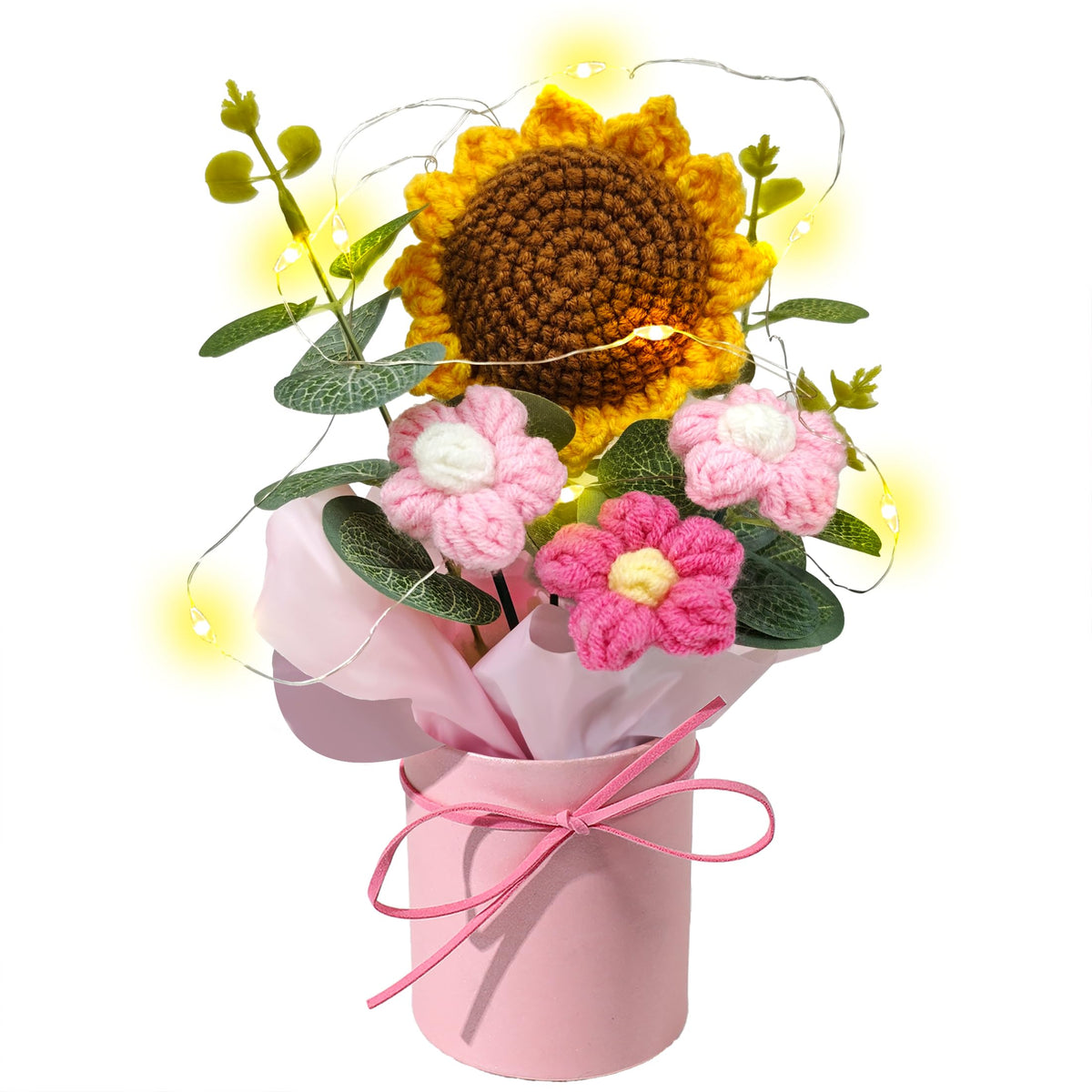 Vynora Crochet Daisy Flowers Bouquet, Valentine's Day Handmade Daisy Artificial Flowers with Card for Mother's Day, Birthday, Wedding, Home Decor, Teacher's Day, Grandma Bday Gift (Yellow-1)