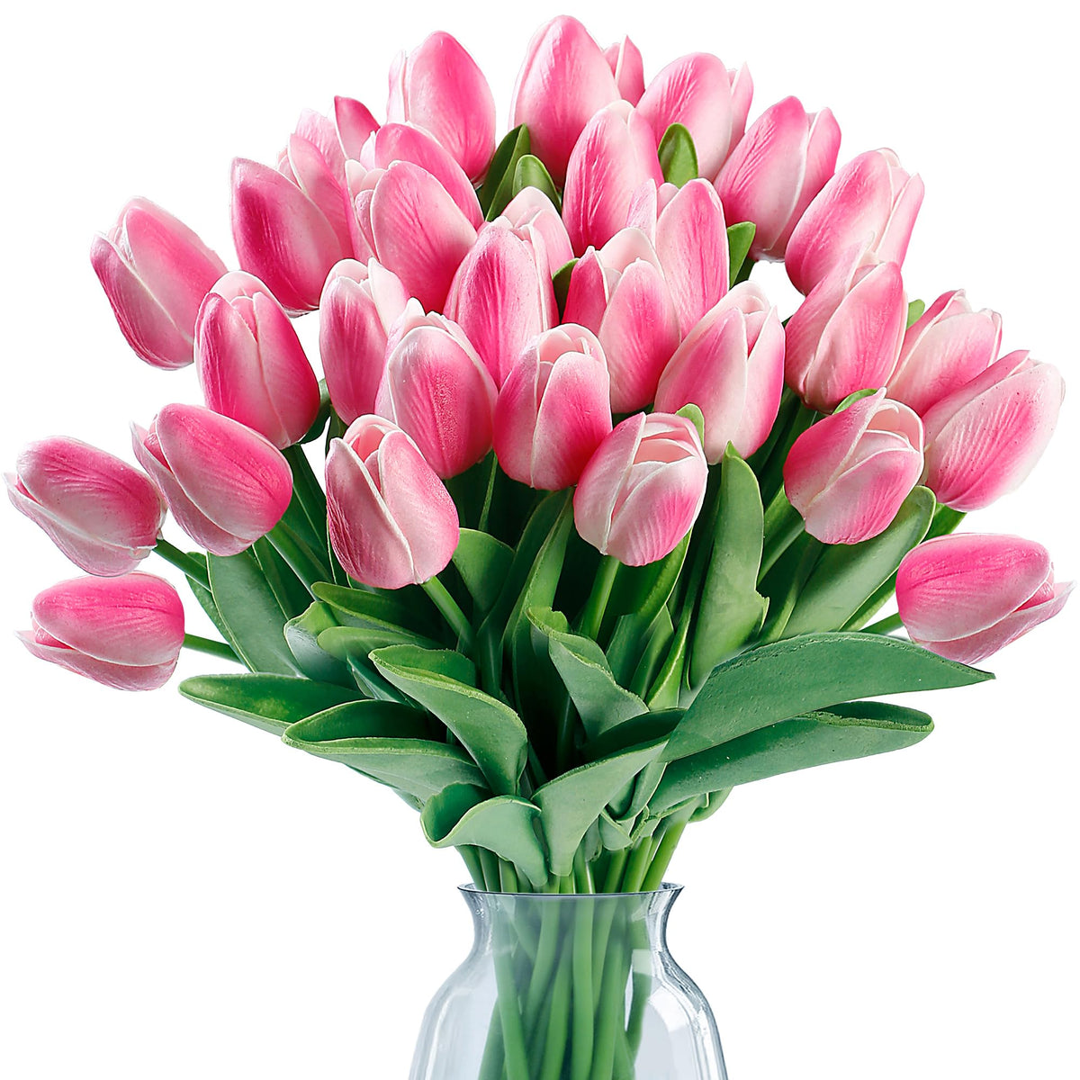 Sggvecsy 15 Pcs Fake Tulips Artificial Flowers Real Touch PU Faux Flowers Tulip Stems for Wedding Spring Bouquet Floral Arrangement Home Party Office Decorations for Mother's Day (Light Pink)
