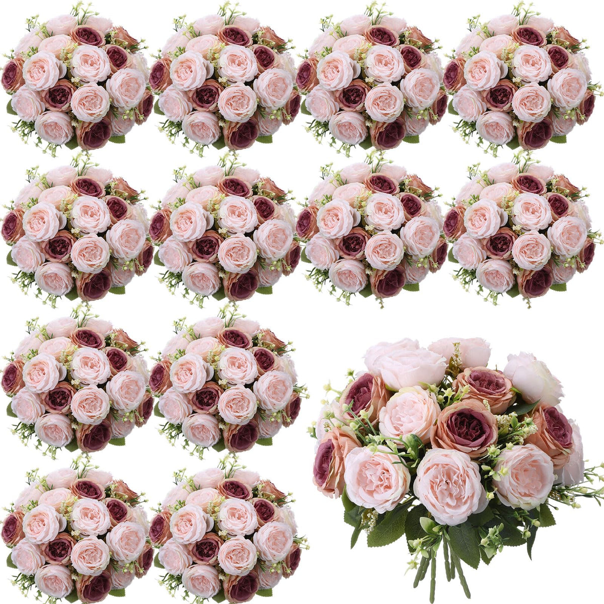 Geosar 8 Bundles Artificial Peonies Flowers,Pink, Champagne