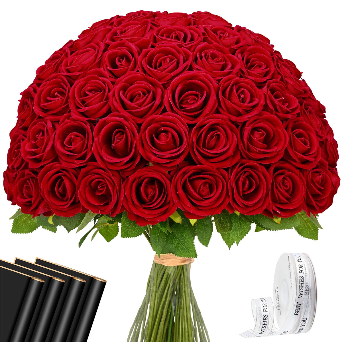 Waipfaru 50 Pcs Red Roses Artificial Flowers