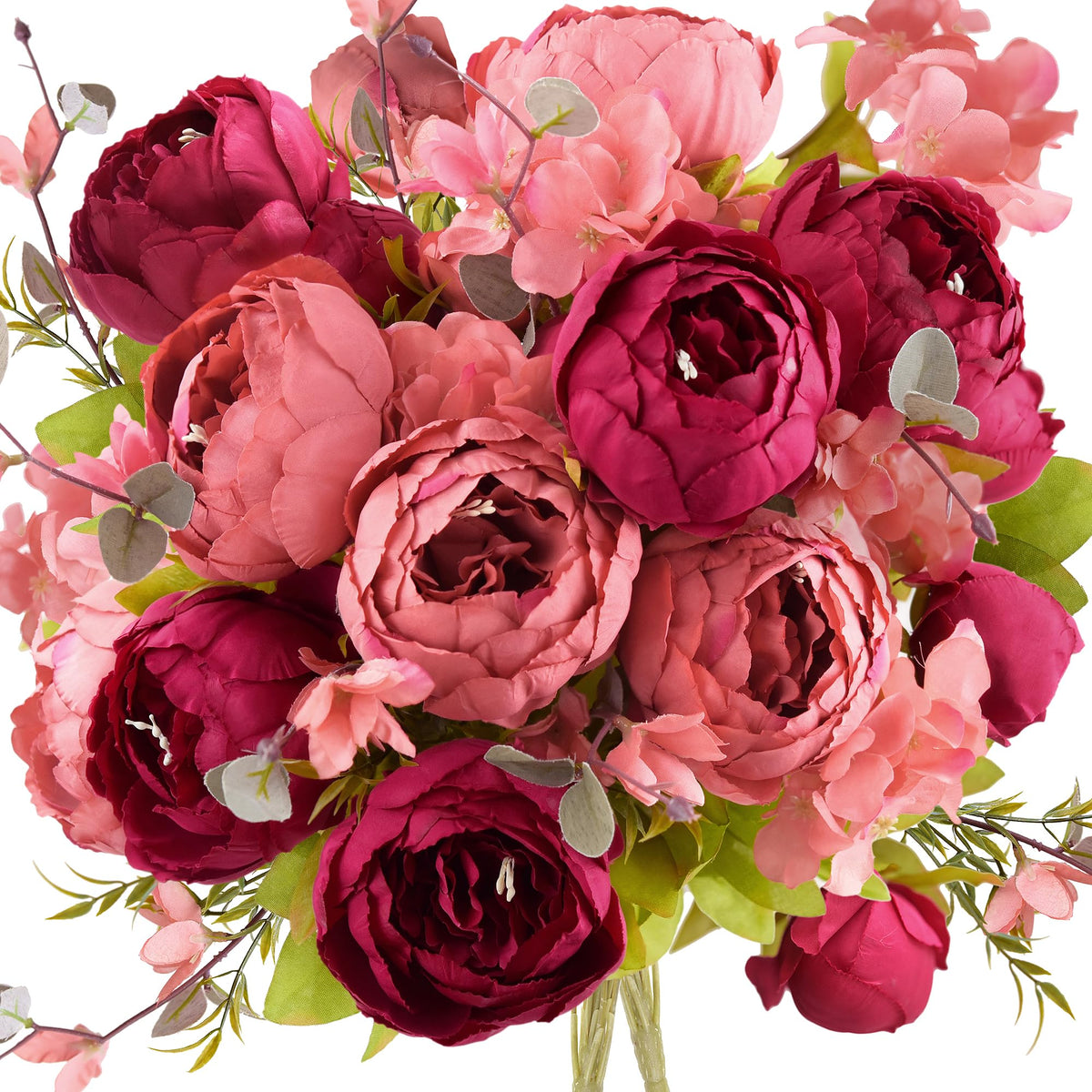 FiveSeasonStuff Artificial Peony Bouquet, Pink, Beige & Green Silk Flowers for Wedding Centerpieces, Bridal Bouquets & Home Decor – Spring Waltz