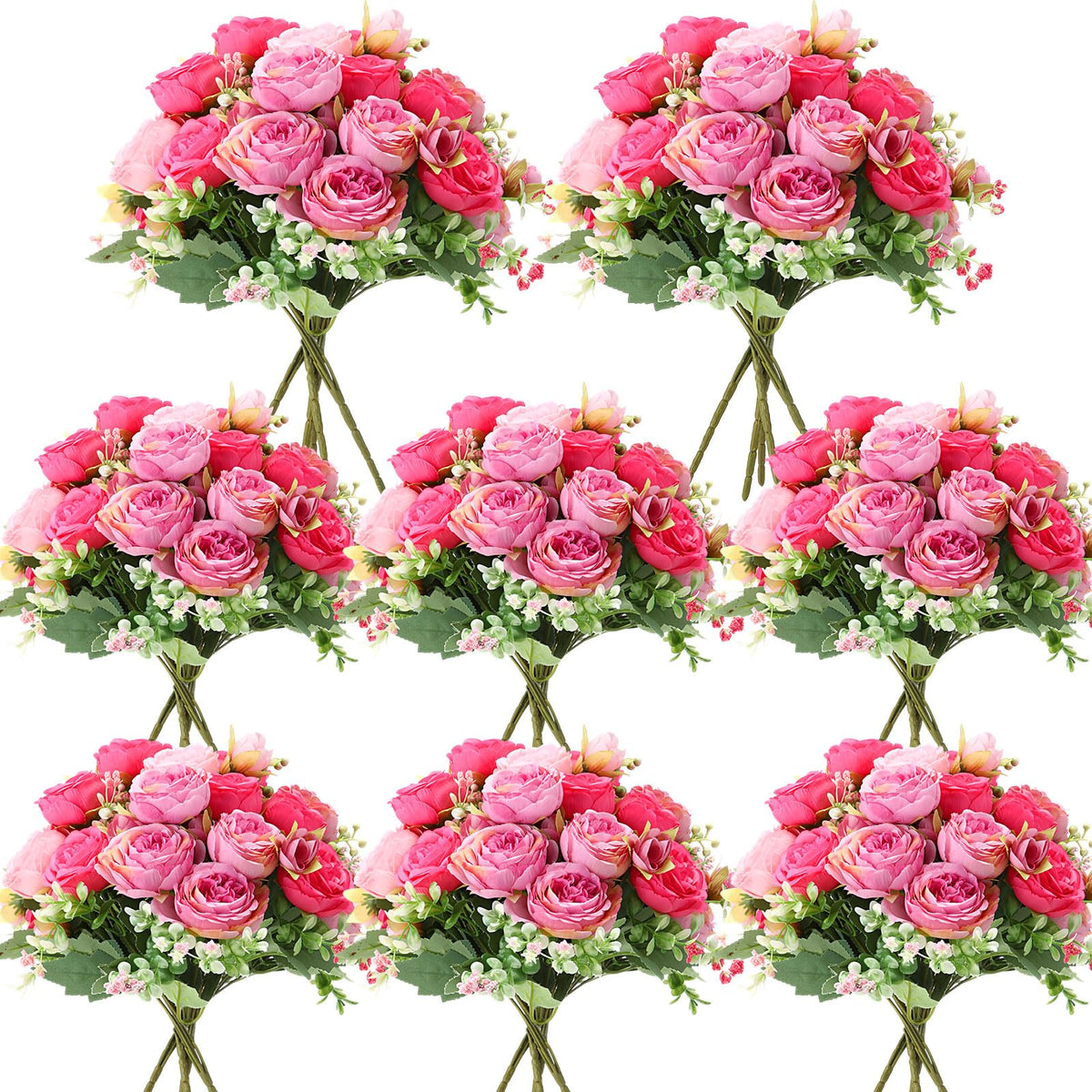 Geosar 8 Bundles Artificial Peonies Flowers,Pink, Champagne
