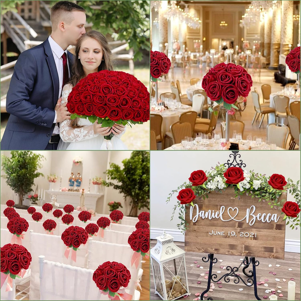 Waipfaru 50 Pcs Red Roses Artificial Flowers