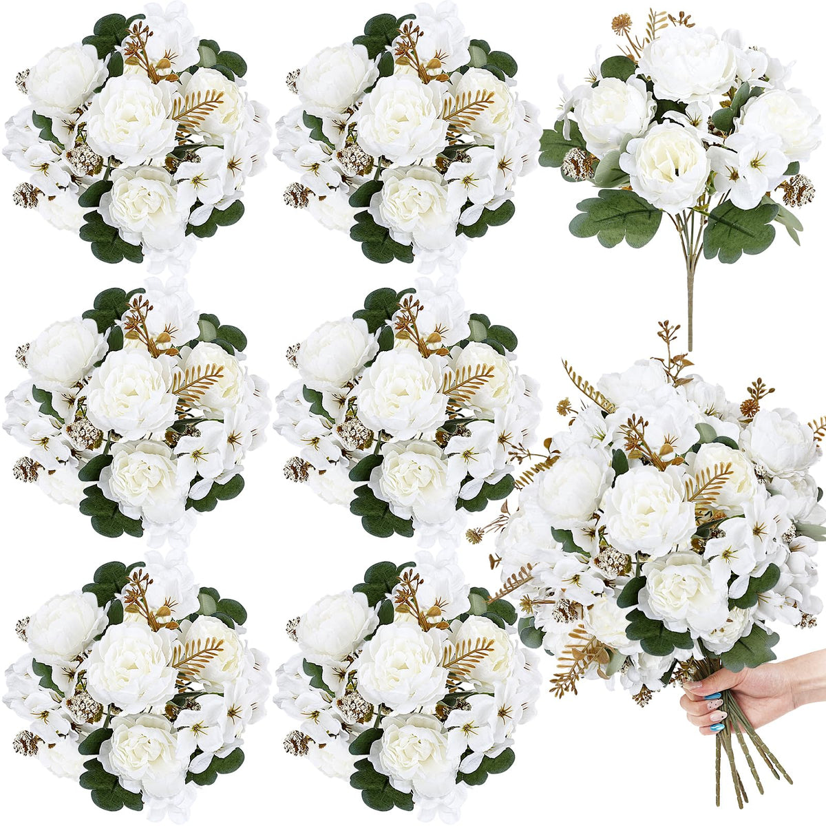 6 Bundles Champagne Peonies Artificial Flowers for DIY