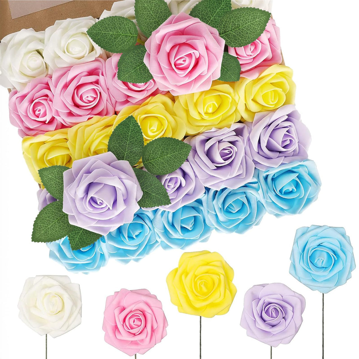 N&T NIETING Artificial Flowers 25Pcs Real Touch Fake Roses Foam Flowers with Stems for DIY Wedding Bridesmaid Bridal Bouquets Centerpieces Home Arrangement Party Tables Decoration,Series Purple