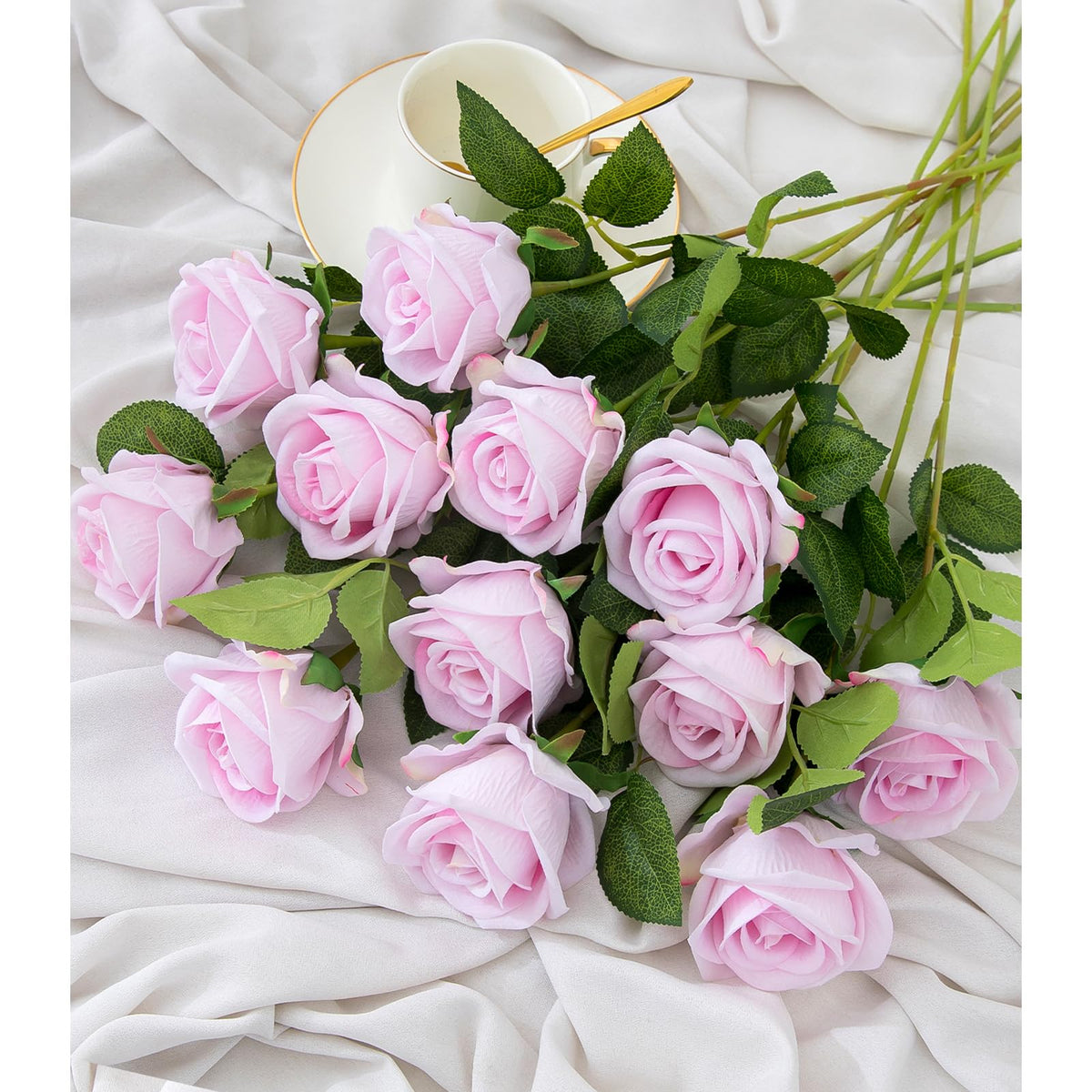 Hawesome 12PCS Artificial Flowers Fake Roses, Realistic Velvet Long Stem Red Roses Bouquet for Wedding Centerpiece Home Decor Party & Valentines (Wine)