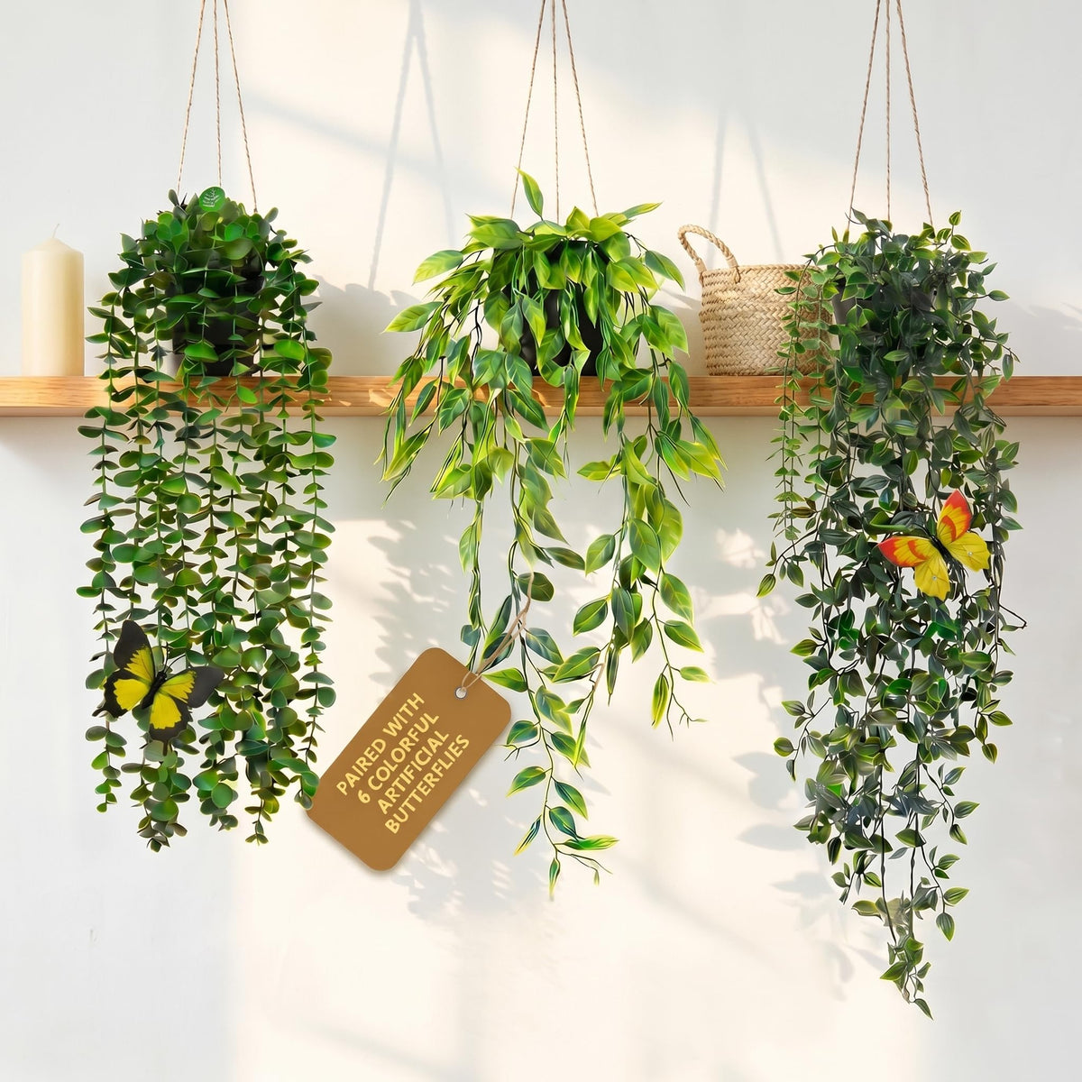 5 Pack Fake Plants - Artificial Hanging Plants & Small Potted Faux Eucalyptus Fern Ivy, UV Resistant Maintenance-Free, for Shelf Wall Desk Home Office Bathroom Indoor Outdoor Decor