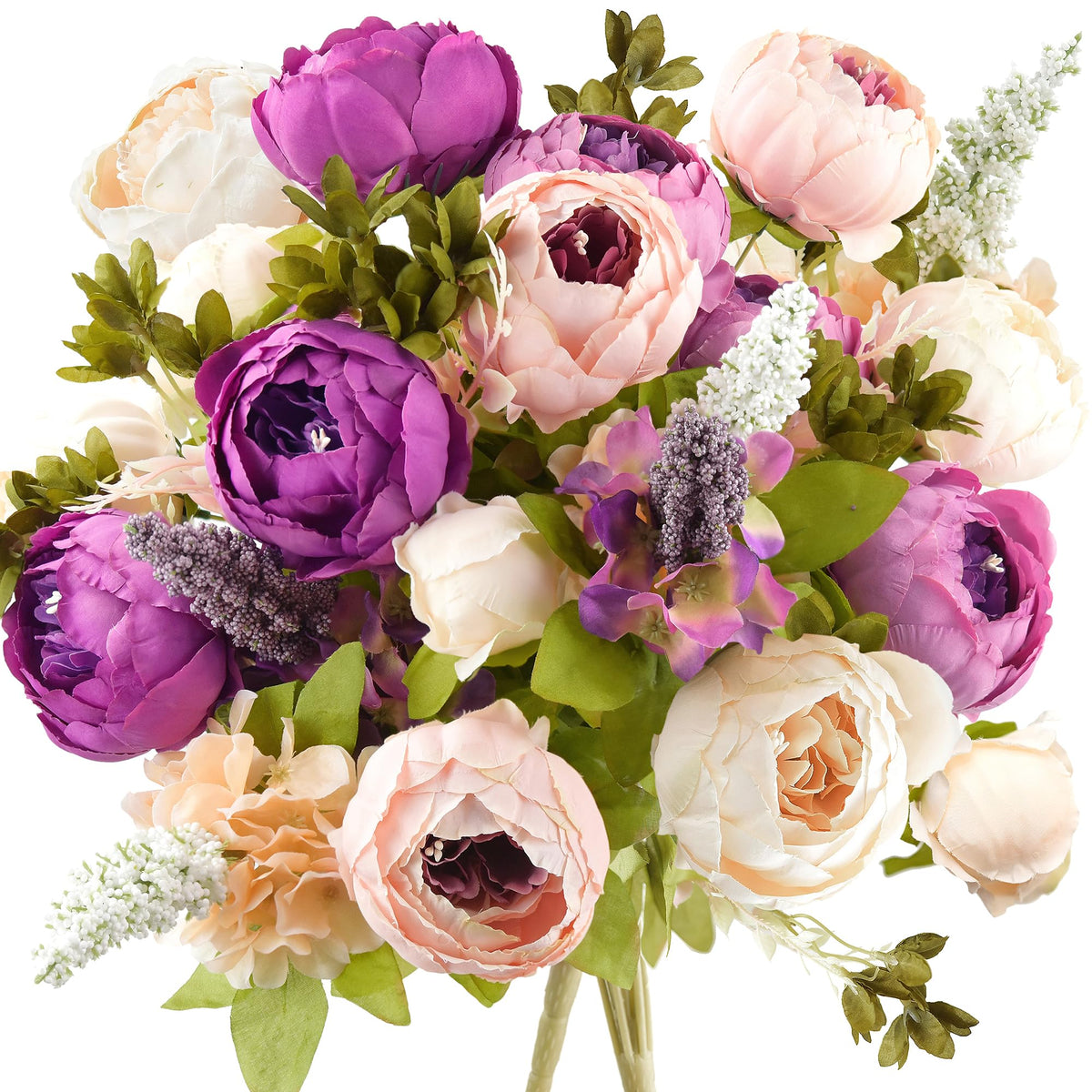 FiveSeasonStuff Artificial Peony Bouquet, Pink, Beige & Green Silk Flowers for Wedding Centerpieces, Bridal Bouquets & Home Decor – Spring Waltz