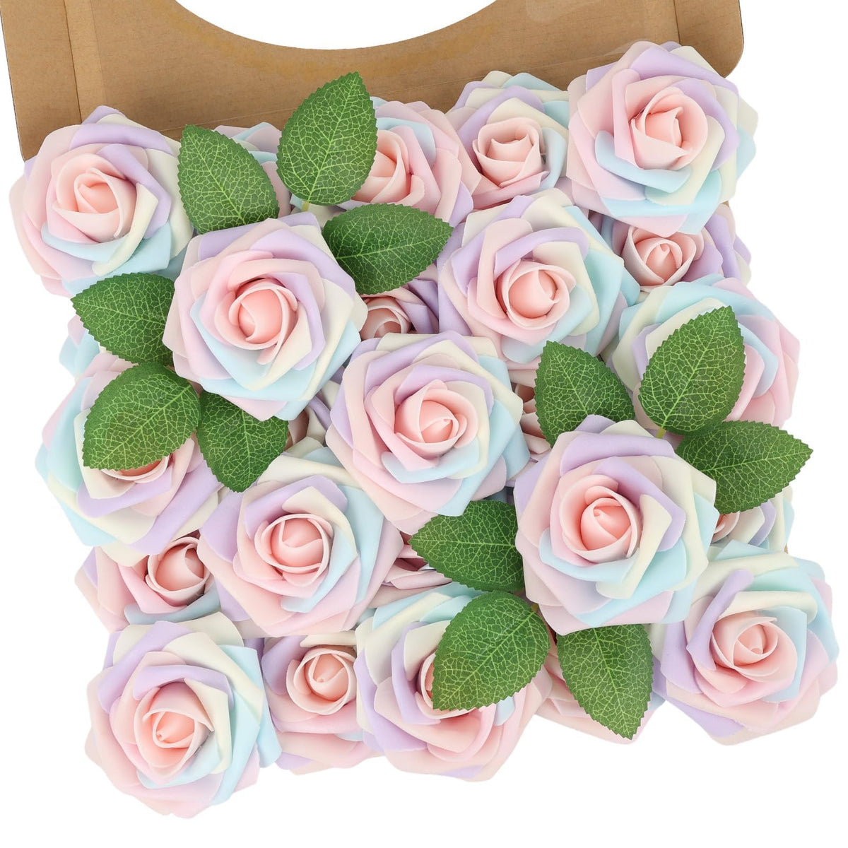 N&T NIETING Artificial Flowers 25Pcs Real Touch Fake Roses Foam Flowers with Stems for DIY Wedding Bridesmaid Bridal Bouquets Centerpieces Home Arrangement Party Tables Decoration,Series Purple