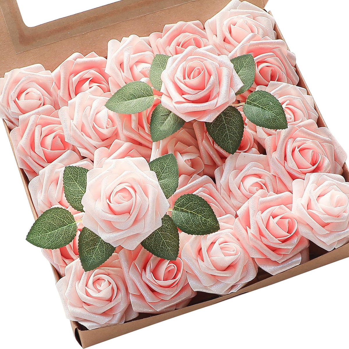 Floroom Artificial Flowers 25pcs Real Looking Ivory Foam Fake Roses with Stems for DIY Wedding Bouquets White Bridal Shower Centerpieces Arrangements Party Tables Decorations