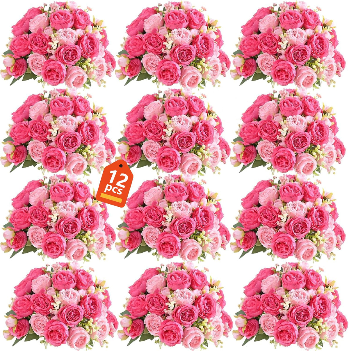 Peonies Artificial Flowers Bouquet, Lifelike Silk Fake Peonies with Stems for Home Table Centerpieces, Wedding, Party & DIY Bridal Floral Arrangements (12, White)