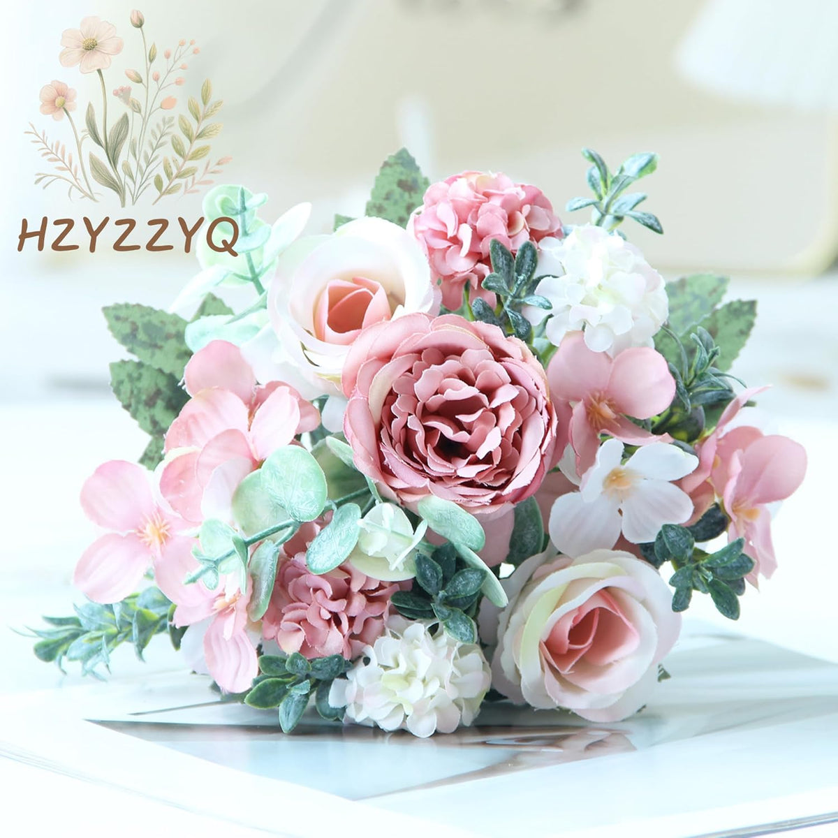 8 Pack Artificial Pink Peonies Flowers Bouquet for Centerpieces