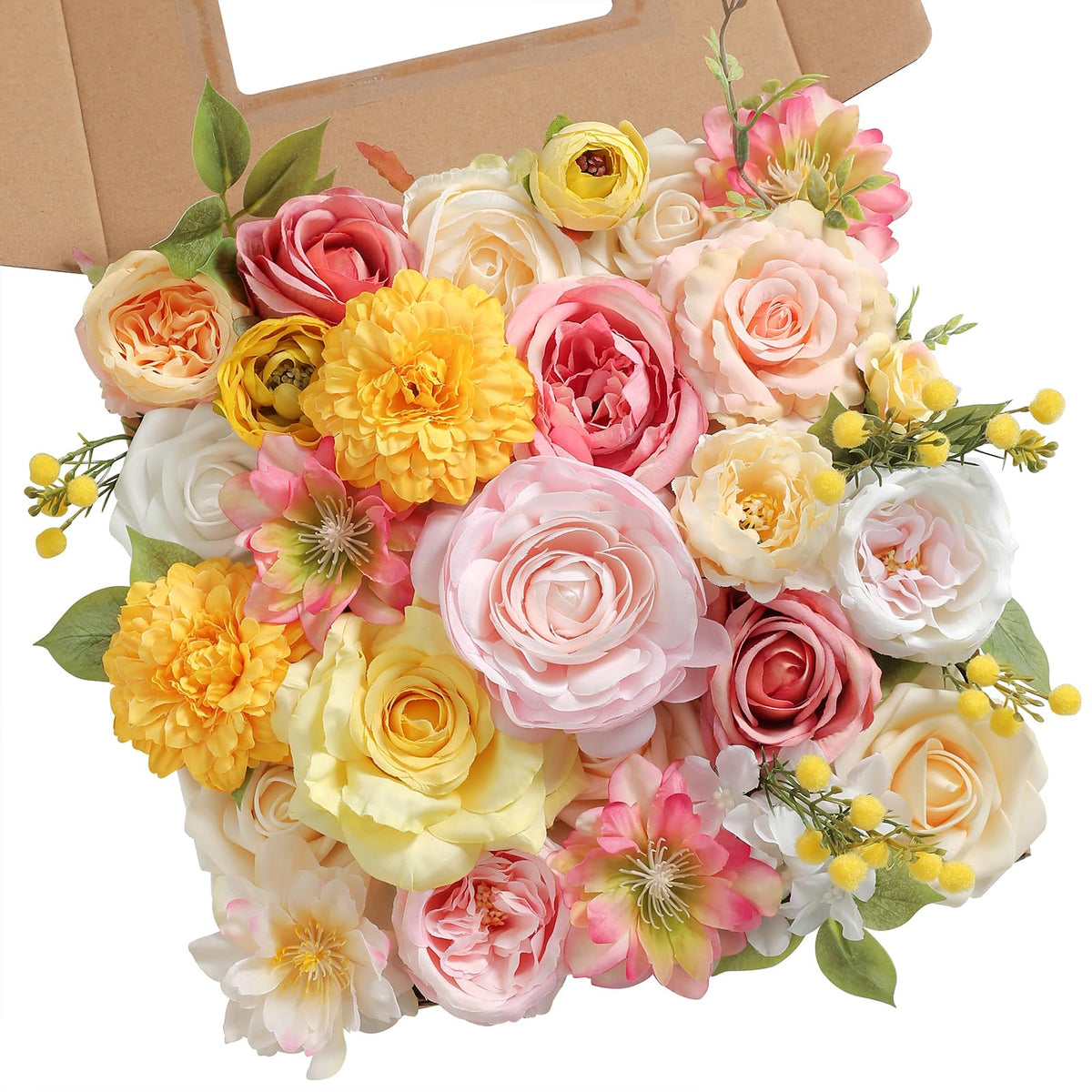 Artificial Flower Assortment for DIY Centerpiece Arrangement Wedding Hand Bouquet Flower Bouquet Centerpiece Arrangement Party Baby Shower Home Decoration (Pink Yellow)