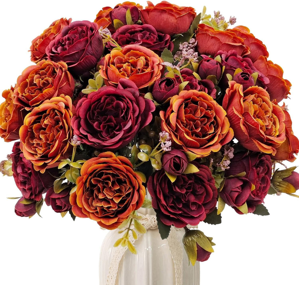 Peonies Artificial Flowers Bouquet, Lifelike Silk Fake Peonies with Stems for Home Table Centerpieces, Wedding, Party & DIY Bridal Floral Arrangements (12, White)