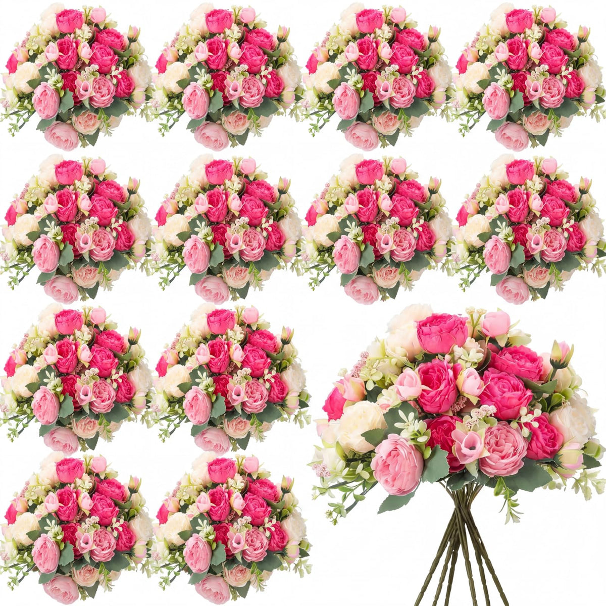 Geosar 8 Bundles Artificial Peonies Flowers,Pink, Champagne