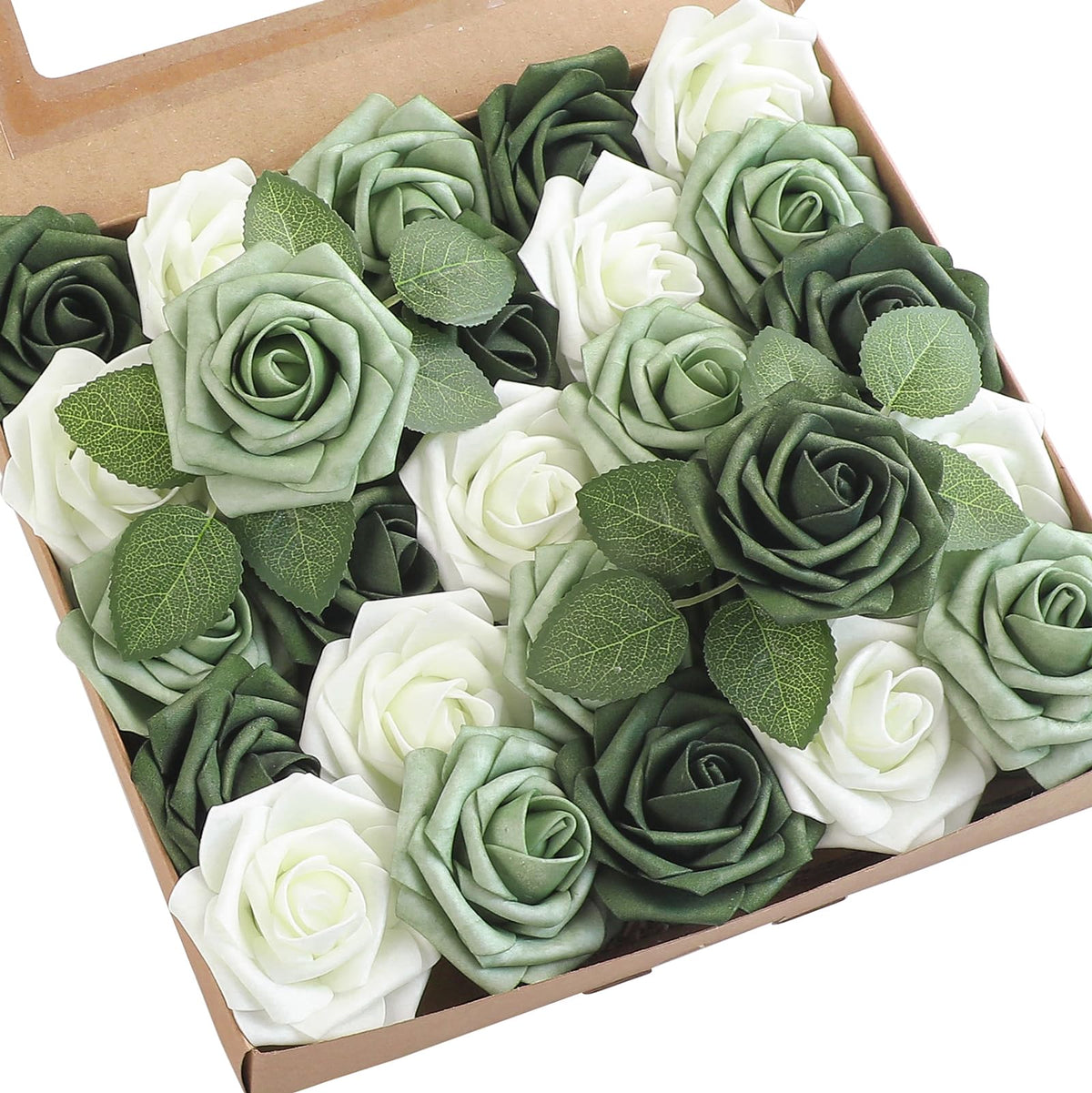 Floroom Artificial Flowers 25pcs Real Looking Ivory Foam Fake Roses with Stems for DIY Wedding Bouquets White Bridal Shower Centerpieces Arrangements Party Tables Decorations