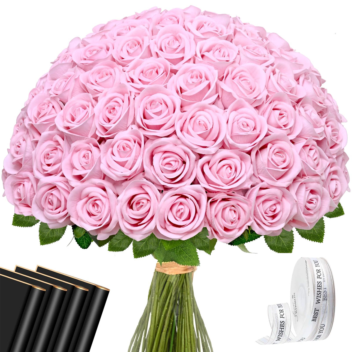 Waipfaru 50 Pcs Red Roses Artificial Flowers