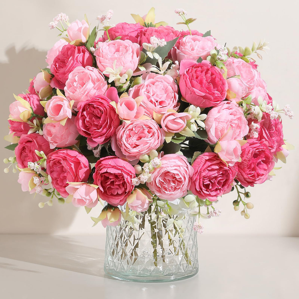 Luyue 2 Packs Pink Peonies Artificial Flowers Faux Peony Bouquet Fake Pink Flowers for Vase Silk Floral Arrangements for Table Centerpiece Wedding Decoration Indoor Home Decor
