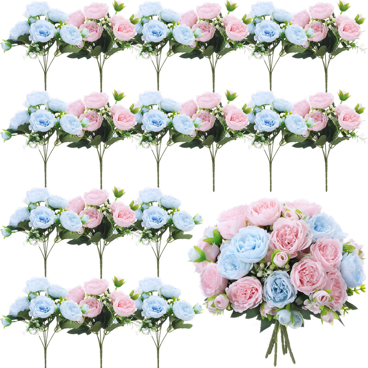 Geosar 8 Bundles Artificial Peonies Flowers,Pink, Champagne