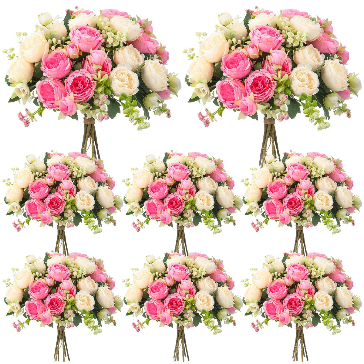 Geosar 8 Bundles Artificial Peonies Flowers,Pink, Champagne
