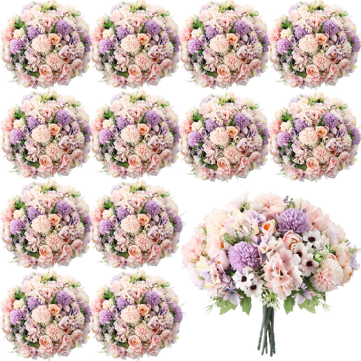 Tigeen 12 Bundles Peonies Artificial Flowers Faux Roses, Pink