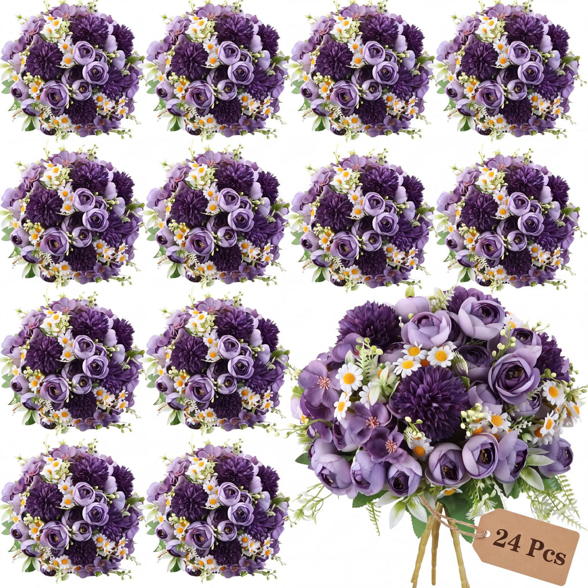 Tigeen 12 Bundles Peonies Artificial Flowers Faux Roses, Pink
