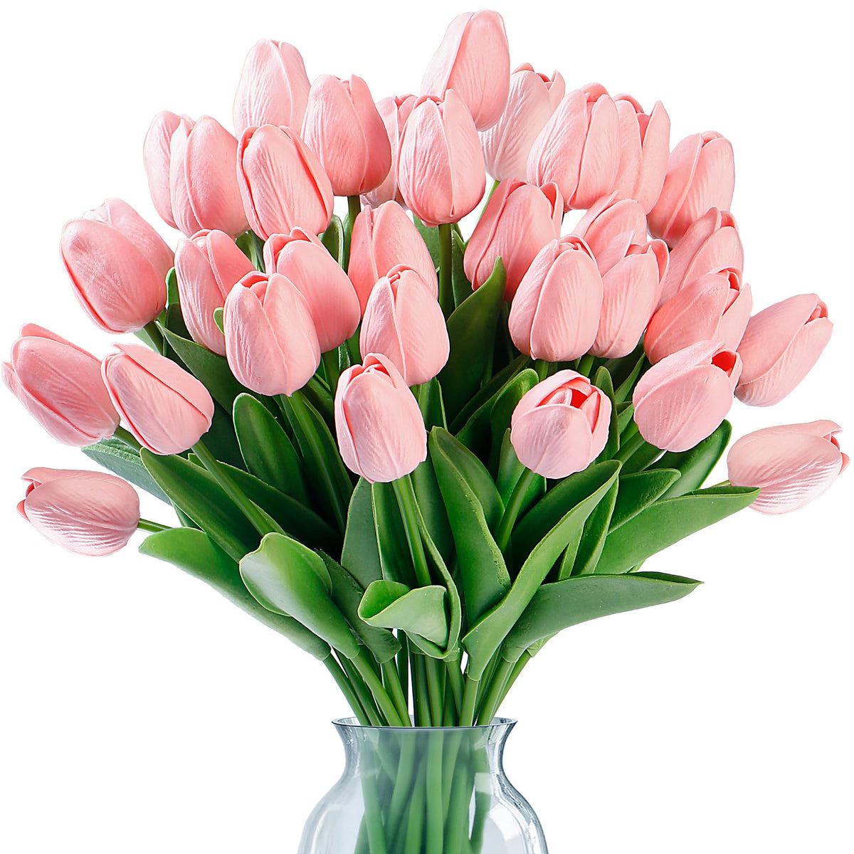Sggvecsy 15 Pcs Fake Tulips Artificial Flowers Real Touch PU Faux Flowers Tulip Stems for Wedding Spring Bouquet Floral Arrangement Home Party Office Decorations for Mother's Day (Light Pink)