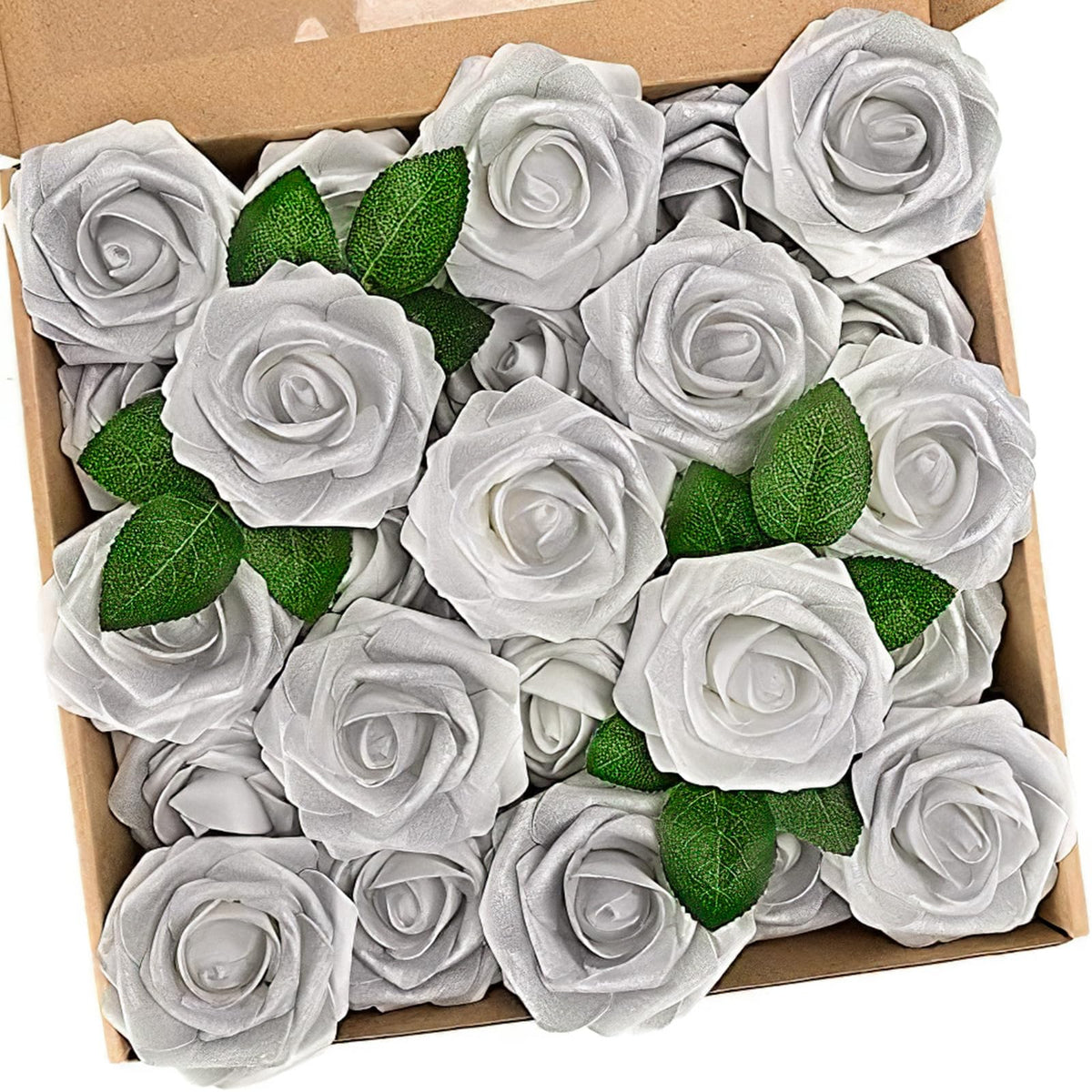 N&T NIETING Artificial Flowers 25Pcs Real Touch Fake Roses Foam Flowers with Stems for DIY Wedding Bridesmaid Bridal Bouquets Centerpieces Home Arrangement Party Tables Decoration,Series Purple