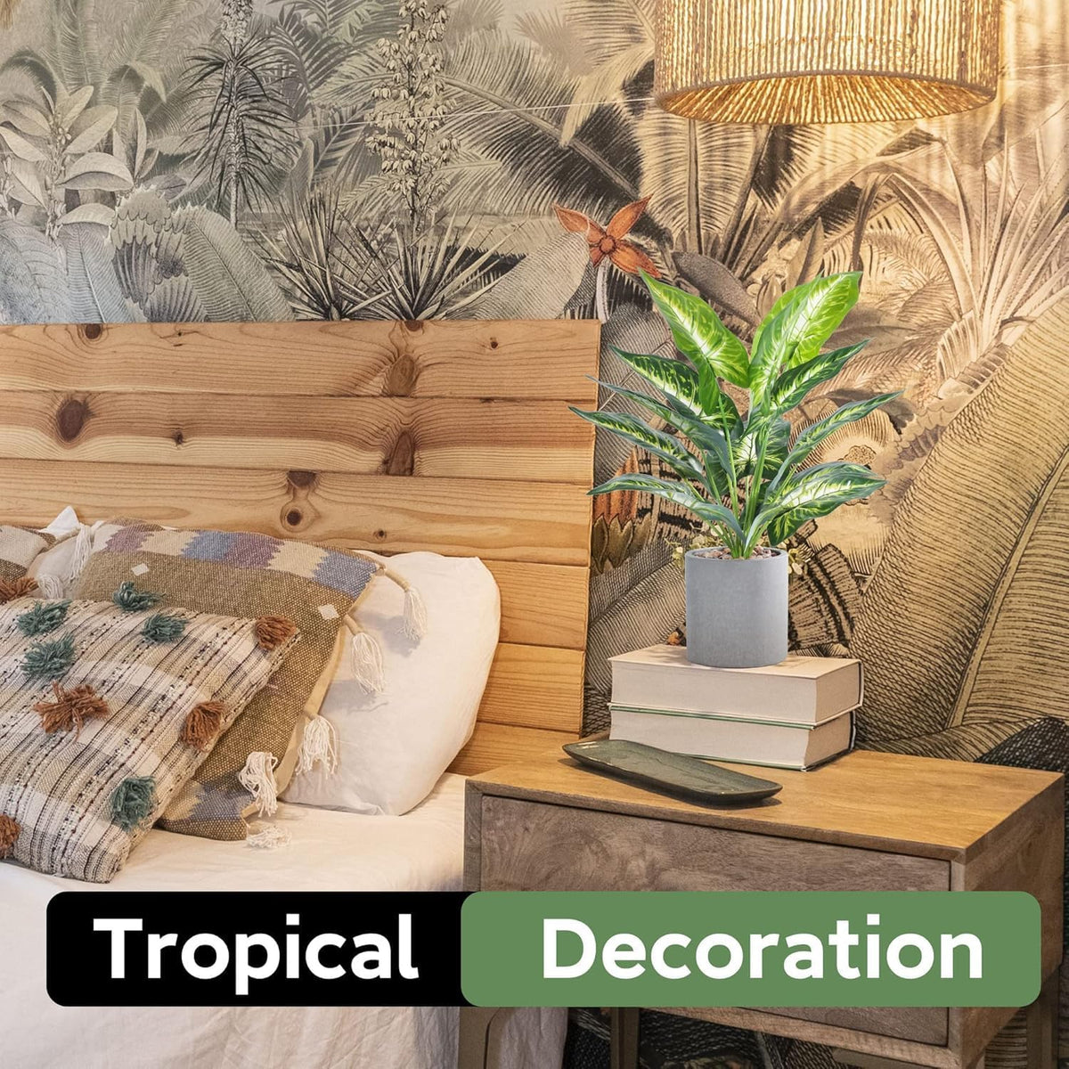 JC nateva 16 Inch Fake Plant, Tropical Potted Plant for Desk & Shelf Decor