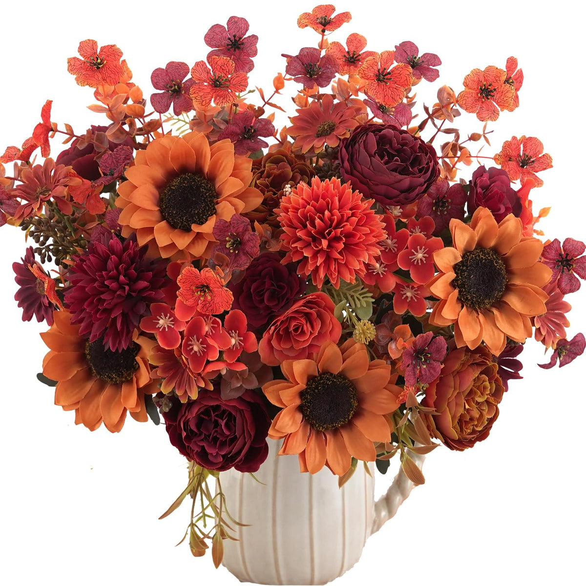 2 Pcs Fall Artificial Sunflower Peony Bouquet, Yellow Burgundy Silk Faux Flower, Autumn Faux Floral Arrangements for Wedding Table Centerpiece DIY Thanksgiving Farmhouse Indoor Outdoor Party Decor
