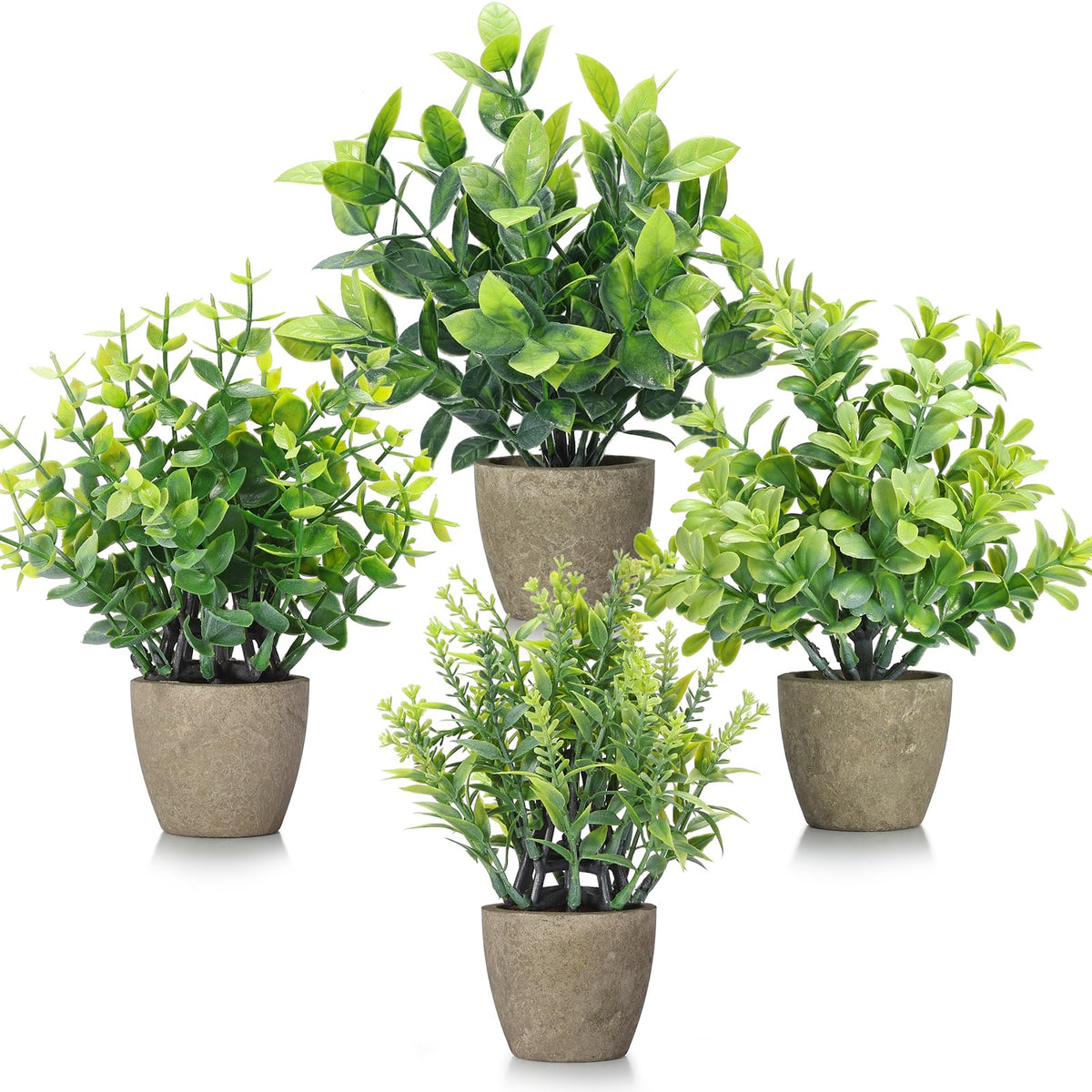 4 Pack Fake Plants Mini Artificial Greenery Potted Plants Bathroom Decor