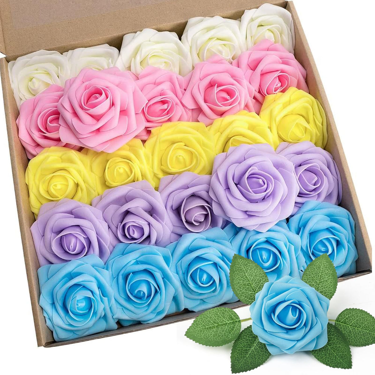 N&T NIETING Artificial Flowers 25Pcs Real Touch Fake Roses Foam Flowers with Stems for DIY Wedding Bridesmaid Bridal Bouquets Centerpieces Home Arrangement Party Tables Decoration,Series Purple