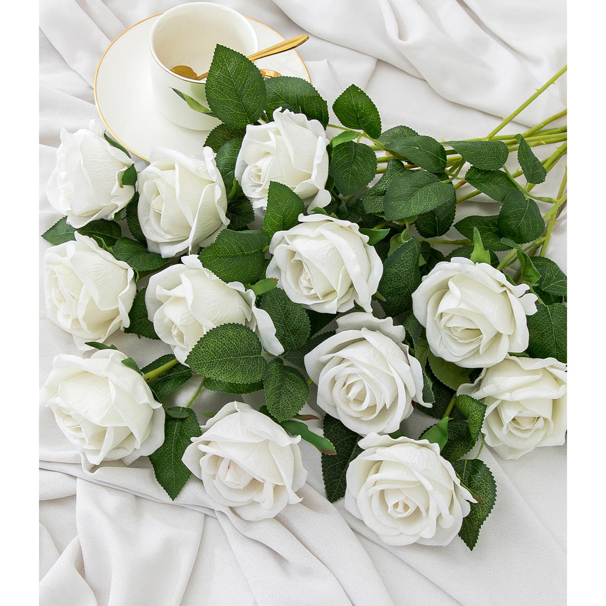 Hawesome 12PCS Artificial Flowers Fake Roses, Realistic Velvet Long Stem Red Roses Bouquet for Wedding Centerpiece Home Decor Party & Valentines (Wine)