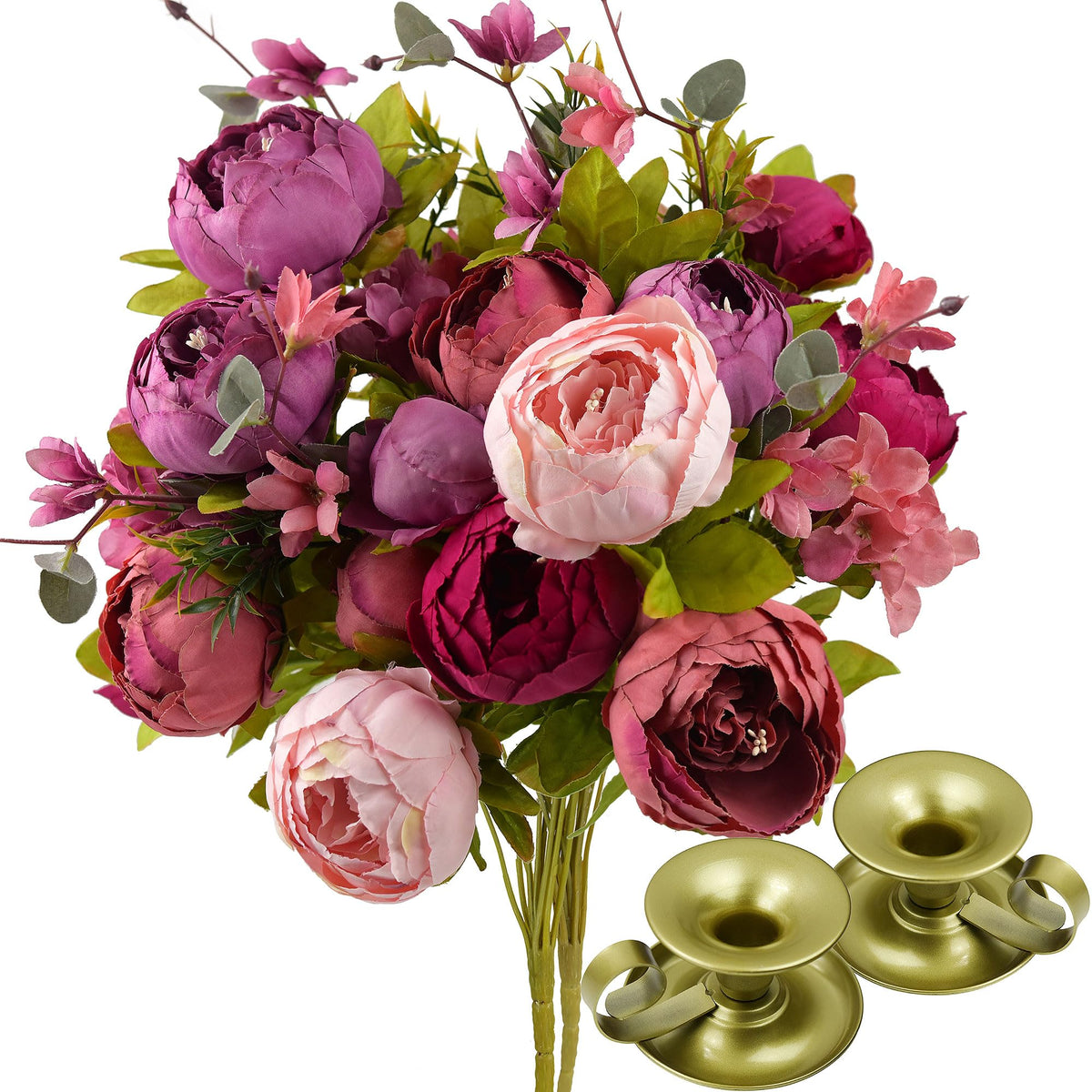 FiveSeasonStuff Artificial Peony Bouquet, Pink, Beige & Green Silk Flowers for Wedding Centerpieces, Bridal Bouquets & Home Decor – Spring Waltz