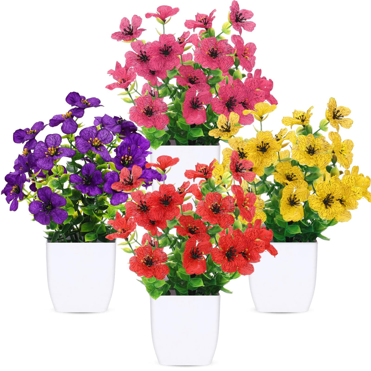 CEWOR Fake Plants 4 Packs Small Artificial Greenery Mini White Potted Plants Bathroom Accessories Decorations for Desk Bathroom Office Home Room Kitchen Table Indoor