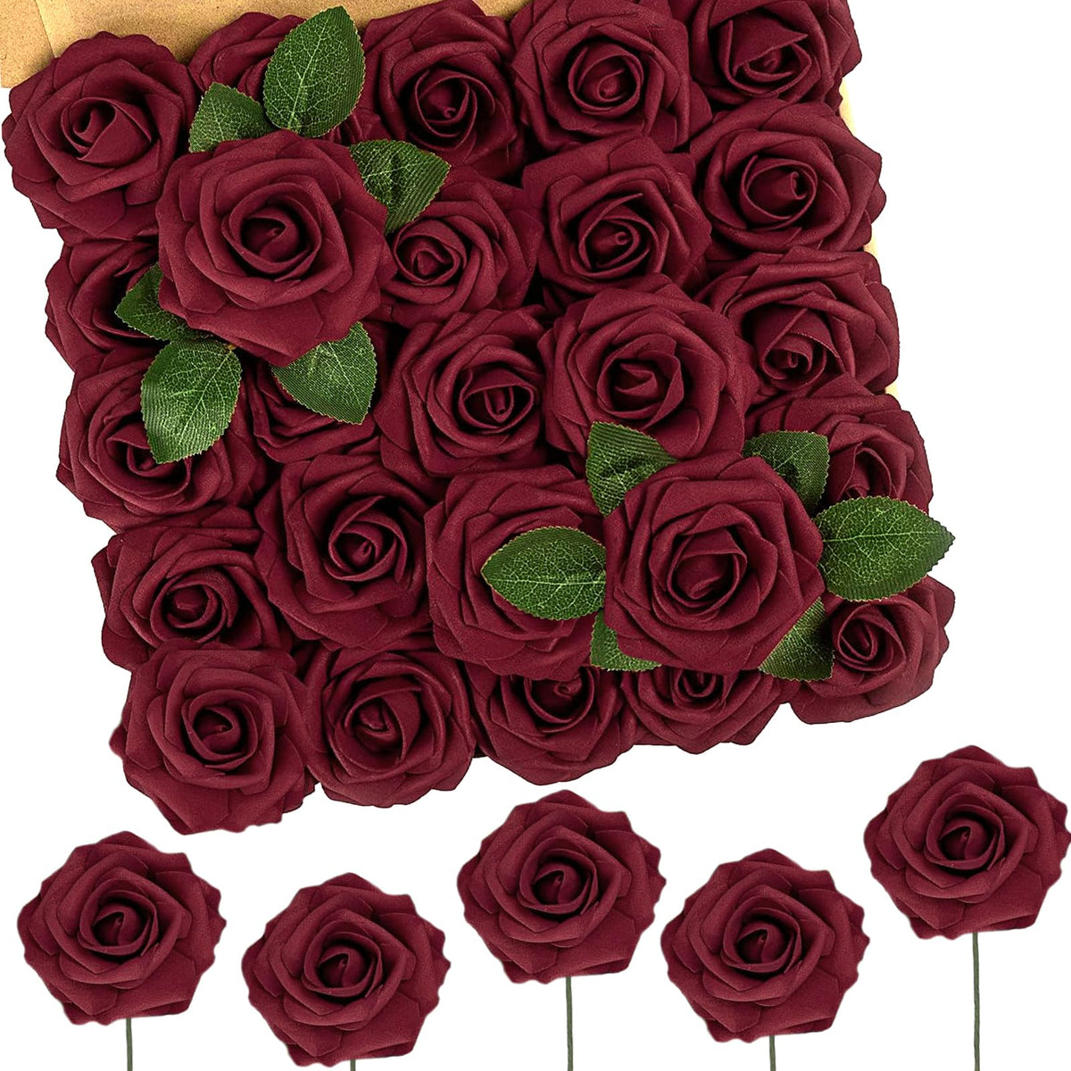 N&T NIETING Artificial Flowers 25Pcs Real Touch Fake Roses Foam Flowers with Stems for DIY Wedding Bridesmaid Bridal Bouquets Centerpieces Home Arrangement Party Tables Decoration,Series Purple