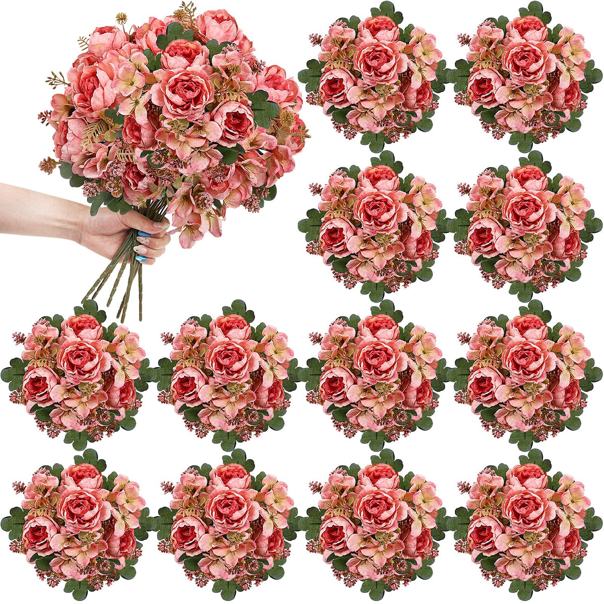 6 Bundles Champagne Peonies Artificial Flowers for DIY