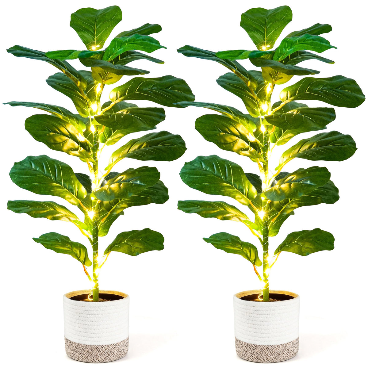 Der Rose 2 Pack 30" Fake Plants, Fiddle Leaf Fig Trees with Woven Baskets
