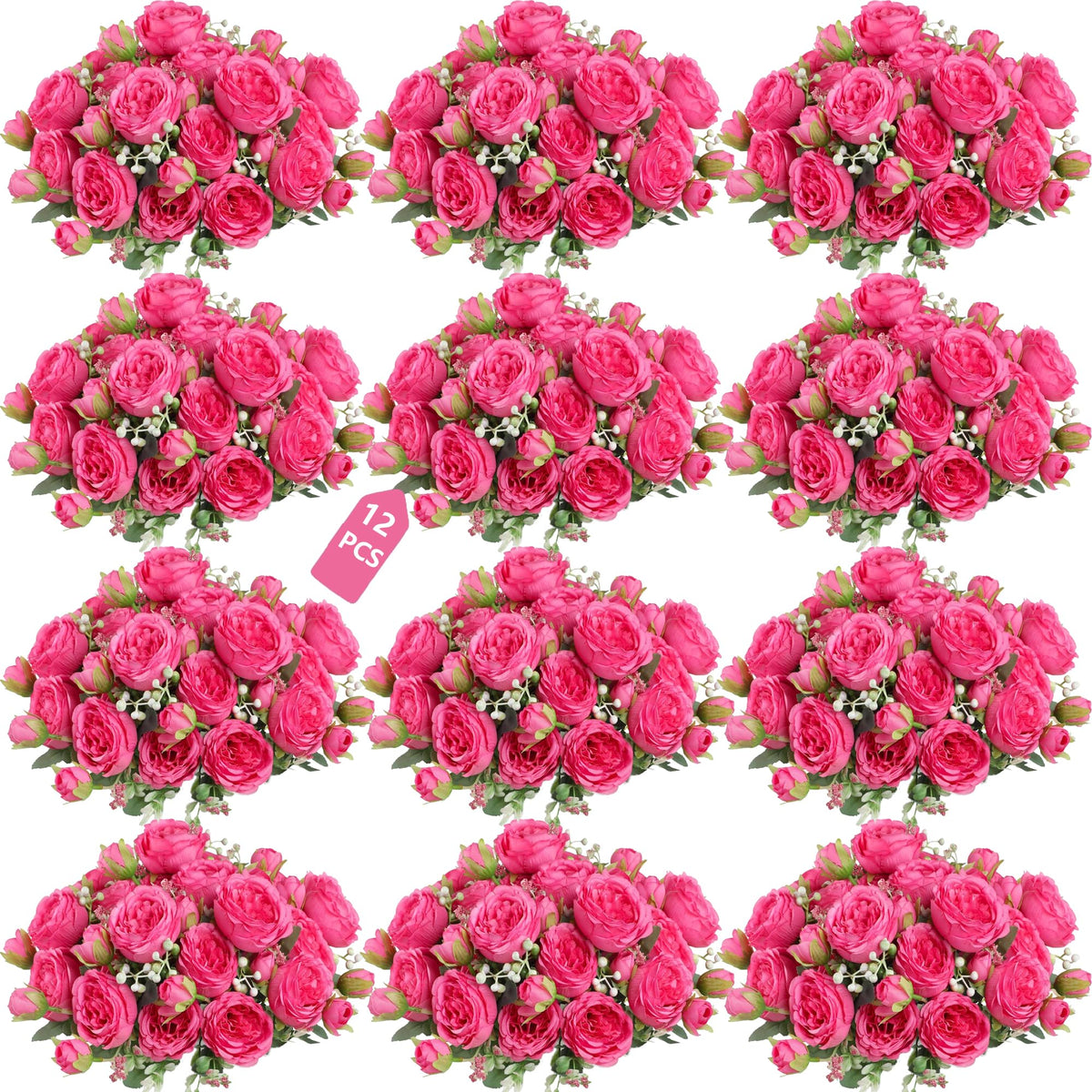 Peonies Artificial Flowers Bouquet, Lifelike Silk Fake Peonies with Stems for Home Table Centerpieces, Wedding, Party & DIY Bridal Floral Arrangements (12, White)