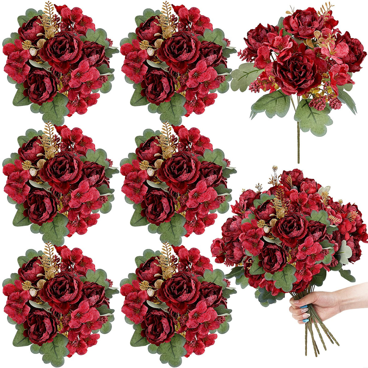6 Bundles Champagne Peonies Artificial Flowers for DIY