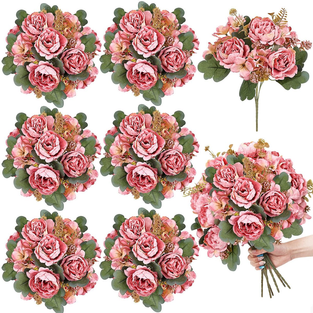 6 Bundles Champagne Peonies Artificial Flowers for DIY