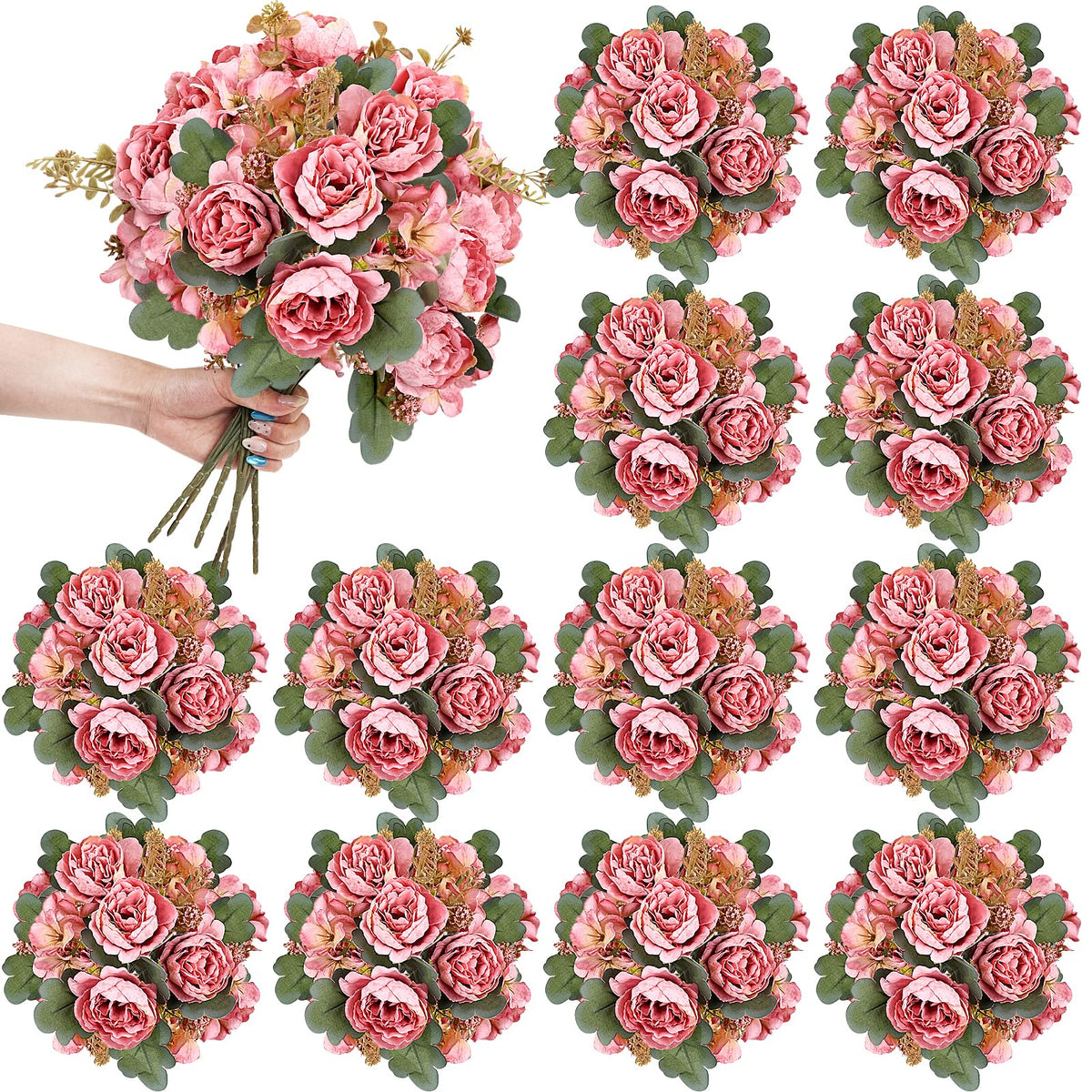 6 Bundles Champagne Peonies Artificial Flowers for DIY