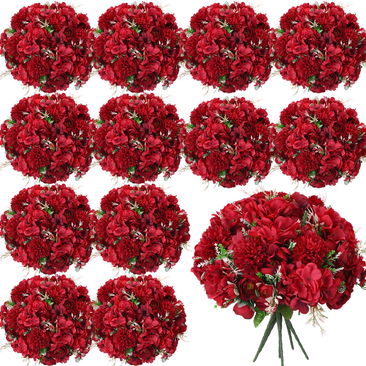 Tigeen 12 Bundles Peonies Artificial Flowers Faux Roses, Pink
