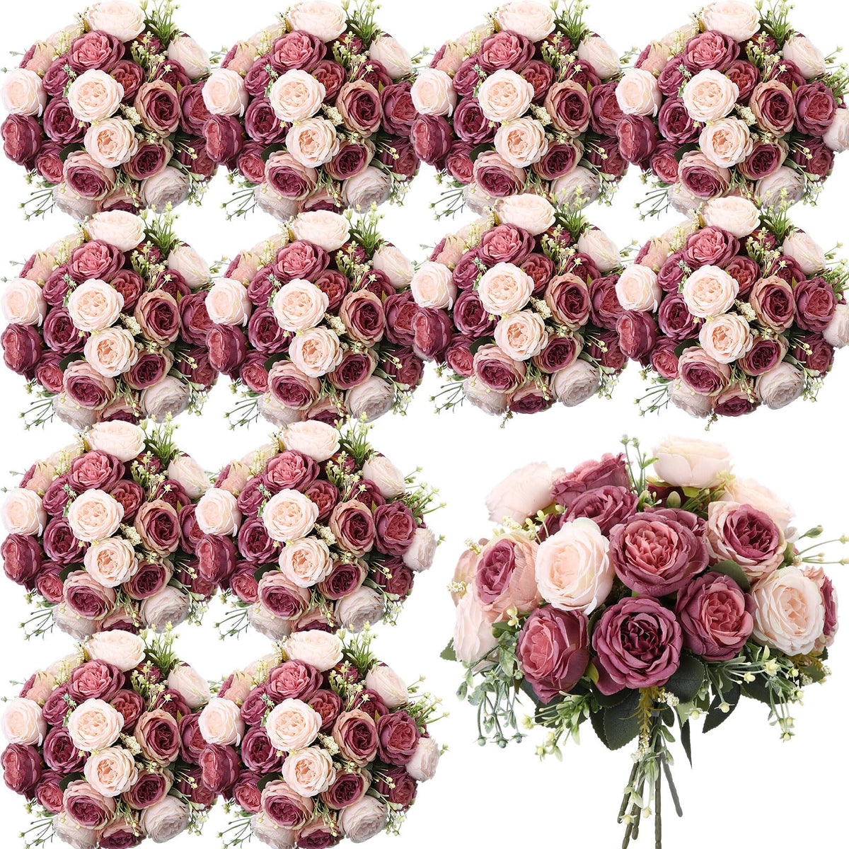 Geosar 8 Bundles Artificial Peonies Flowers,Pink, Champagne