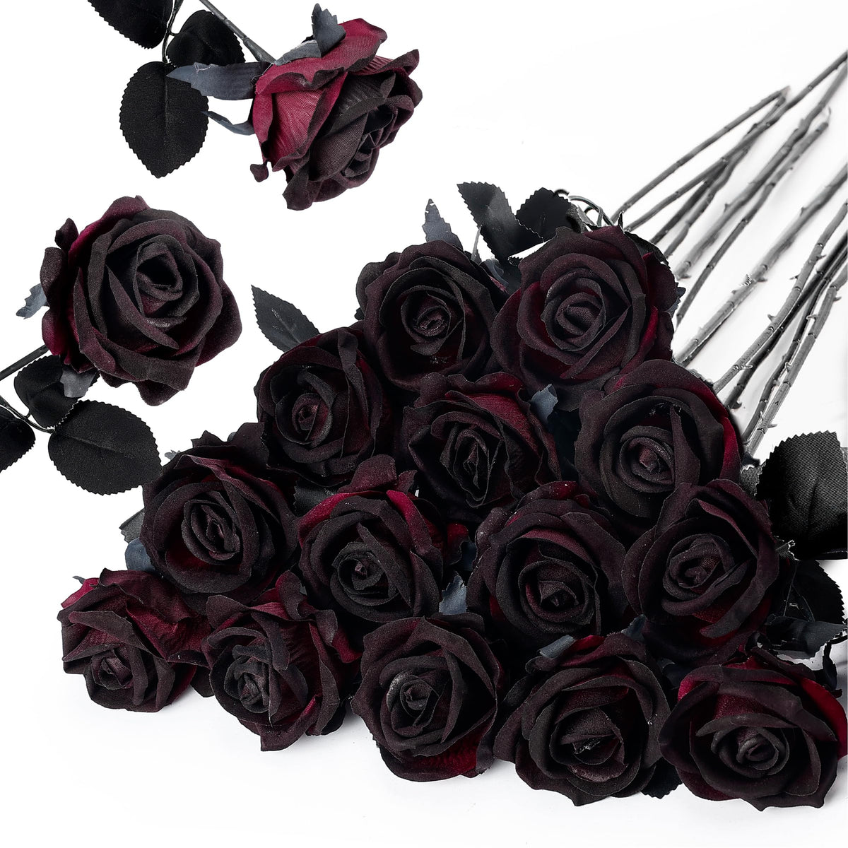 Auihiay 14PCS Red Roses Artificial Flowers, Fake Red Roses Bouquet