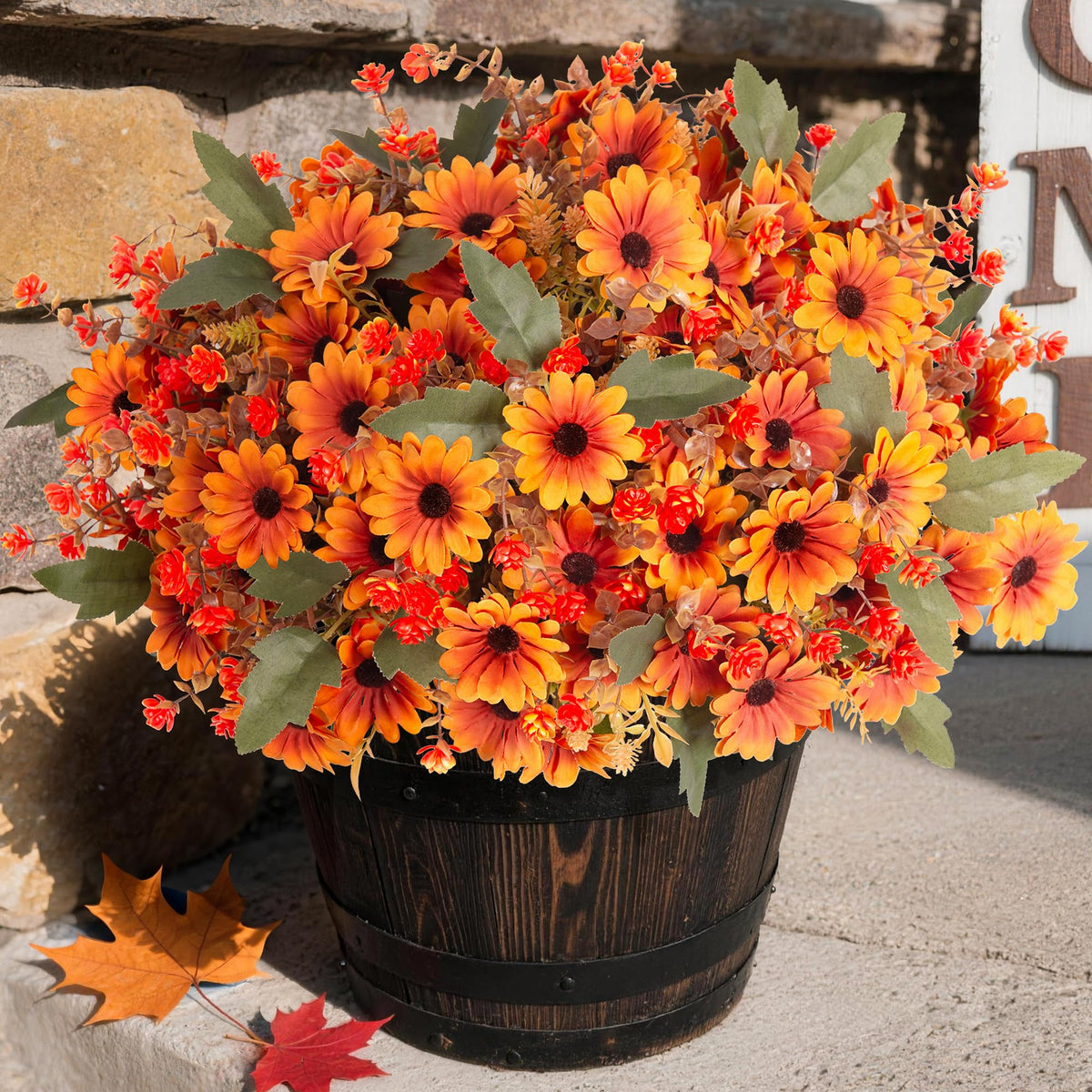 INQCMY Artificial Fake Fall Plants Flowers for Outdoor Outside Decoration